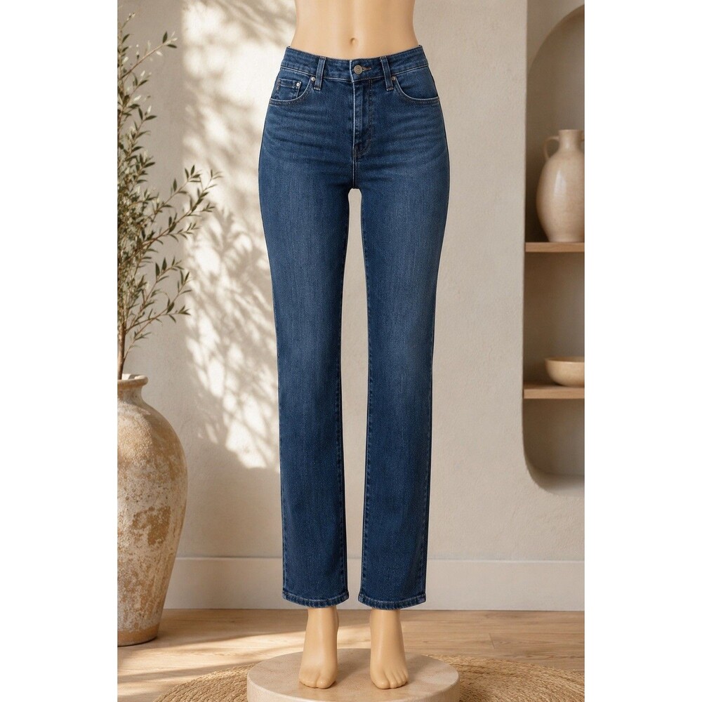 AG Women's High Rise Slim Straight Medium Wash Blue Denim Stretch Jeans - 26